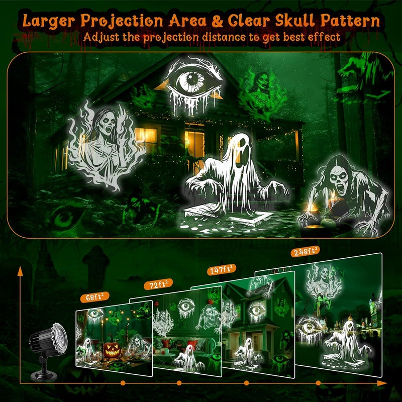 Alinkey Store Halloween Projector Lights Outdoor, 4 Rotating Dynamic Ghost Decorations Light, Waterproof Scary Skull Holiday Lights for Yard Patio Window Garden Wall Party Decor, Indoor & Outdoor - Image 2